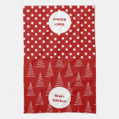 クリスマスドット&ツリー名前をカスタムする キッチンタオル (縦)