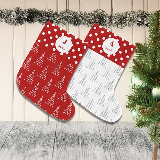クリスマスドット&ツリー名前をカスタムする ラージクリスマスストッキング