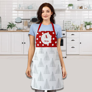 クリスマスドット&ホワイトツリーズ名前をカスタムする エプロン