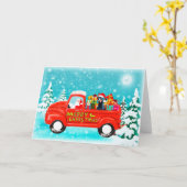 クリスマスドバーマンドッグギフト配送トラック カード (黄色い花)