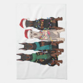 クリスマスドバーマンラバードッグマムホリデー キッチンタオル (縦)