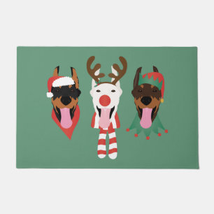 クリスマスドベルマン犬 ドアマット