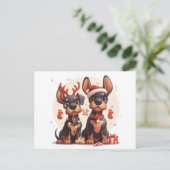 クリスマスドベルマン犬 ポストカード (スタンド正面)