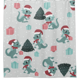 クリスマスドラゴンサンタ冬雪かわいいxmas シャワーカーテン