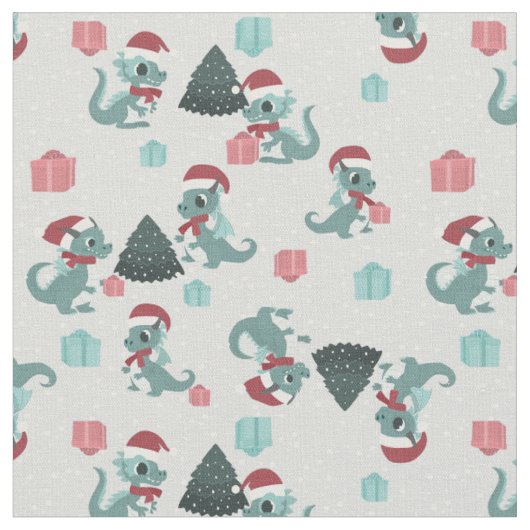 クリスマスドラゴンサンタ冬雪かわいいxmas ファブリック (クローズアップ)
