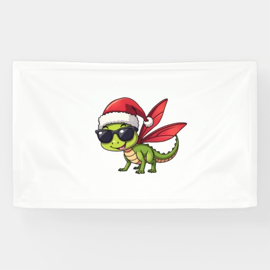 クリスマスドラゴンフライサンタハットおもしろいクリスマスキッズ 横断幕 (横)