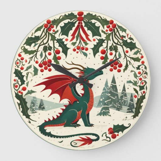 クリスマスドラゴン ラージ壁時計 (正面)
