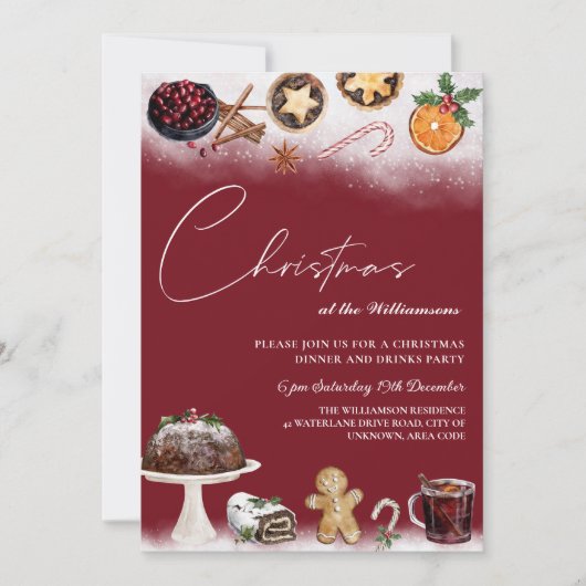 クリスマスドリンクとフードディナーパーティの招待状 招待状 (正面)