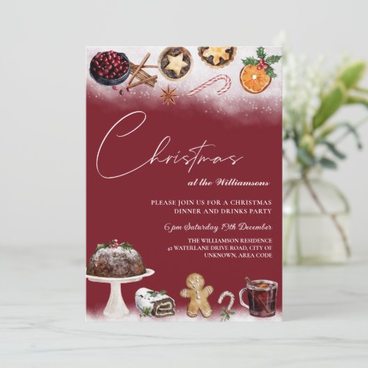クリスマスドリンクとフードディナーパーティの招待状 招待状 (スタンド正面)
