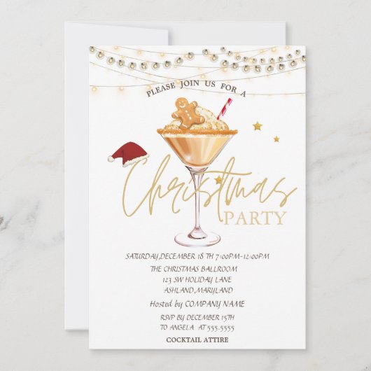 クリスマスドリンクのジンジャーブレッドのクッキーの星 招待状 (正面)