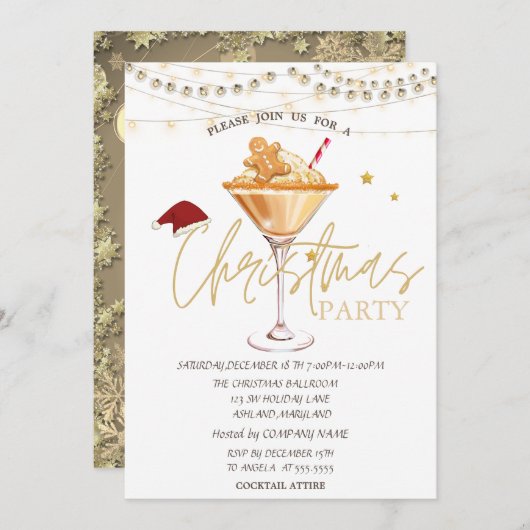 クリスマスドリンクのジンジャーブレッドのクッキーの星 招待状 (正面/裏面)