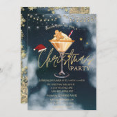 クリスマスドリンクジンジャーブレッドクッキーブルークリスマス 招待状 (正面/裏面)