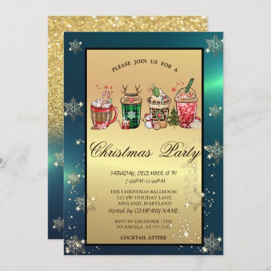 クリスマスドリンクススノーフレークカンパニーパーティー 招待状 (正面/裏面)