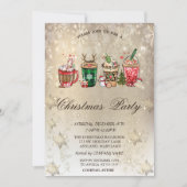 クリスマスドリンクススノーフレーク金ゴールドクリスマス 招待状 (正面)