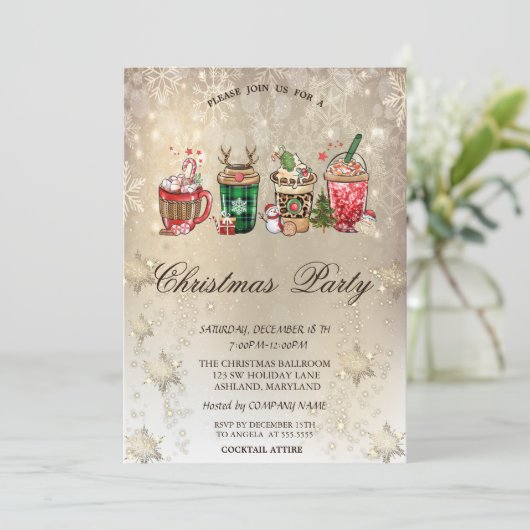 クリスマスドリンクススノーフレーク金ゴールドクリスマス 招待状 (スタンド正面)