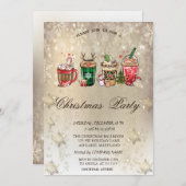 クリスマスドリンクススノーフレーク金ゴールドクリスマス 招待状 (正面/裏面)