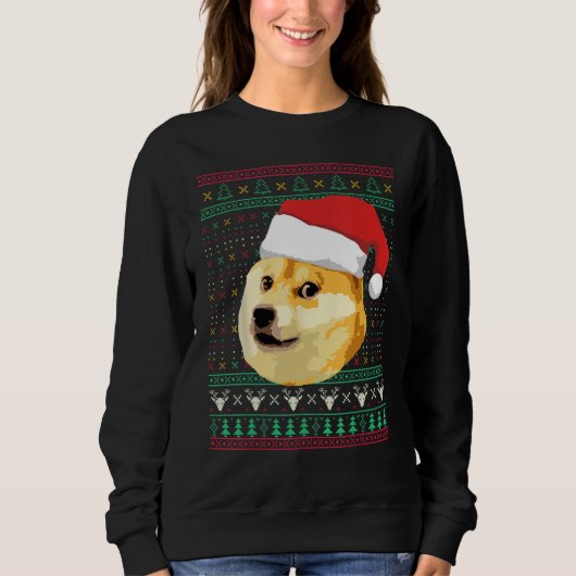 クリスマスドージミーム柴犬サンタおもしろい醜いシュエ スウェットシャツ (正面)