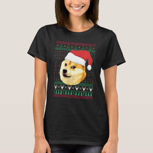 クリスマスドージミーム柴犬サンタおもしろい醜いシュエ Tシャツ (正面)