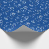 クリスマスドードルおもしろい雪だるまブルーとホワイト ラッピングペーパー (角)