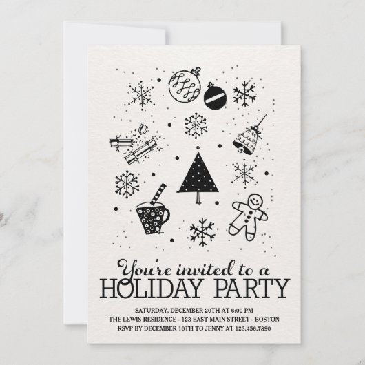 クリスマスドードルズホリデーパーティー招待状 招待状 (正面)