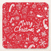 クリスマスドードルズレッド・メリークリスマス スクエアペーパーコースター (正面)