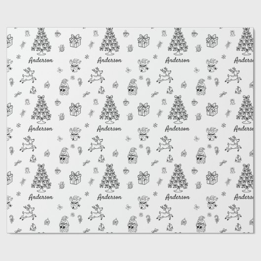 クリスマスドードル名前をカスタムする パーソナライズされた ラッピングペーパー (フラット)