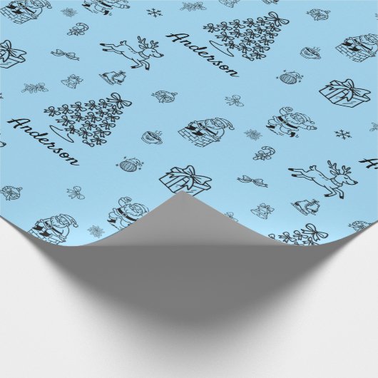 クリスマスドードル名前をカスタムする パーソナライズされた ラッピングペーパー (角)