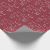 クリスマスドードル小妖精や小人名前をカスタムするレッド ラッピングペーパー (角)