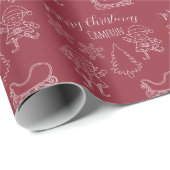 クリスマスドードル小妖精や小人名前をカスタムするレッド ラッピングペーパー (ロールコーナー)
