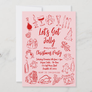 クリスマスドードル招待状、ピンクと赤招待状 招待状