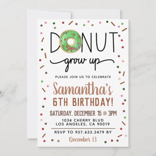 クリスマスドーナツの成長誕生日招待状 招待状 (正面)