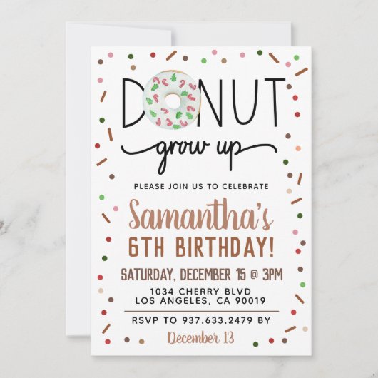 クリスマスドーナツの成長誕生日招待状 招待状 (正面)