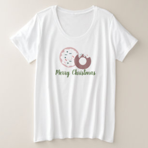 クリスマスドーナツフロスティングスプリンクル水玉 プラスサイズTシャツ