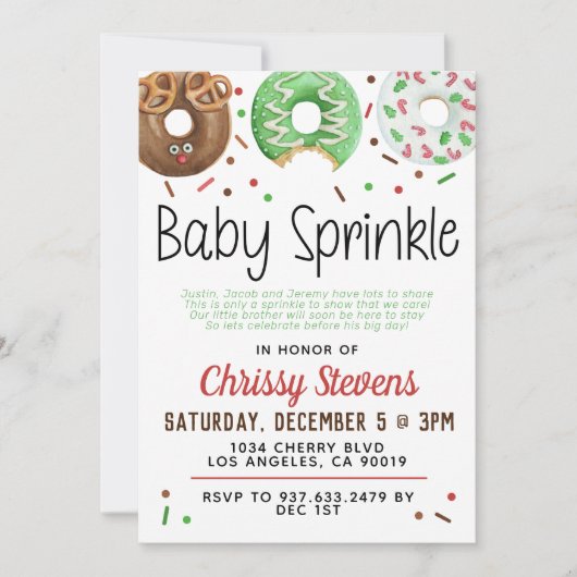 クリスマスドーナツベビー散水シャワー招待状 招待状 (正面)