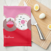 クリスマスドーナツ振りかけるベーカリーメリークリスマス キッチンタオル (四つ折り)