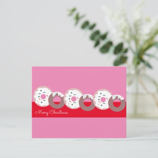 クリスマスドーナツ振りかけるベーカリーメリークリスマス ポストカード (スタンド正面)