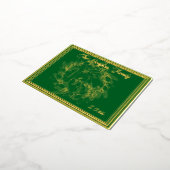 クリスマスドーム、リース、グリーンと金ゴールド 箔シーズンポストカード (回転した状態)