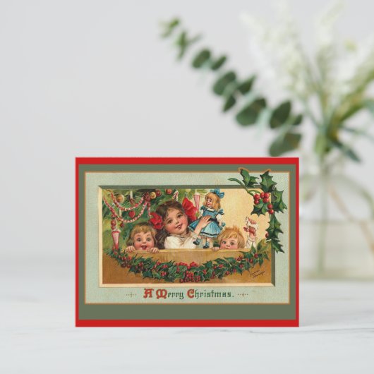 クリスマスドールとカード小さな女の子 シーズンポストカード (スタンド正面)