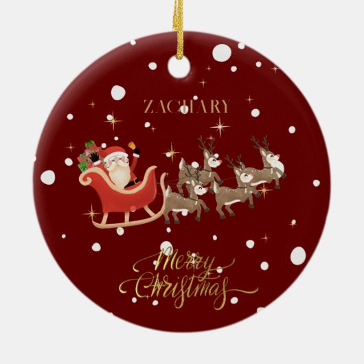 クリスマスナお洒落ツクラッカーサンタキッズ名 セラミックオーナメント (裏面)