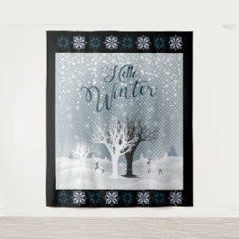 クリスマスナイトおとぎ話ファンタジー雪の森 タペストリー