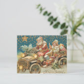 クリスマスナイトでヴィンテージ車を運転するサンタクロース ポストカード (スタンド正面)
