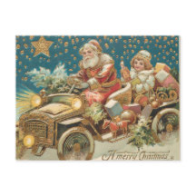 クリスマスナイトでヴィンテージ車を運転するサンタクロース