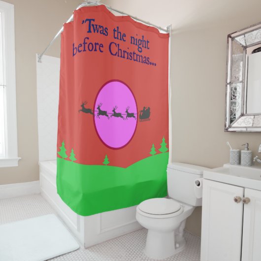 クリスマスナイトサンタそりのピンクと紫の月 シャワーカーテン (インサイチュ)