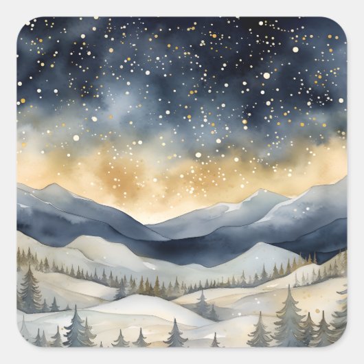 クリスマスナイトスカイスターズマウンテンランドスケープ スクエアシール (正面)
