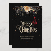 クリスマスナイトパーティの招待状、ブラックと金ゴールド 招待状 (正面/裏面)