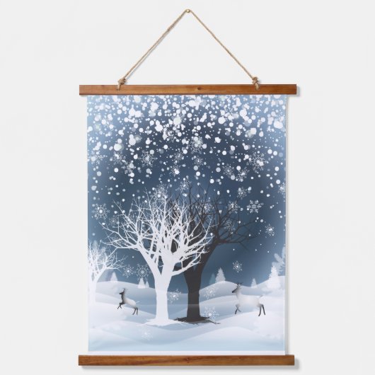 クリスマスナイトフェアリーテイル。ファンタジーフォレスト、雪 吊り下げ型タペストリー (正面2)