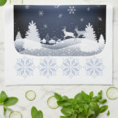 クリスマスナイト童話ファンタジースノーウィーフォレストポ キッチンタオル (折り畳み)