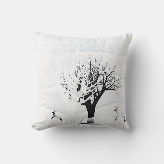 クリスマスナイト童話。ファンタジー林、雪 クッション (正面)