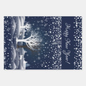 クリスマスナイト童話。ファンタジー林、雪 ラッピングペーパーシート (正面)