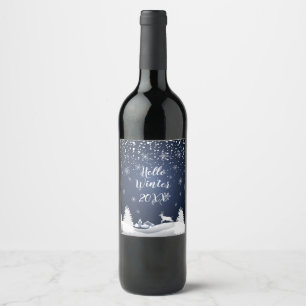 クリスマスナイト童話。ファンタジー林、雪 ワインラベル